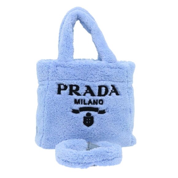 PRADA Terry Hand Bag 2way Light Blue Black Auth 47188AV - Picture 1 of 15